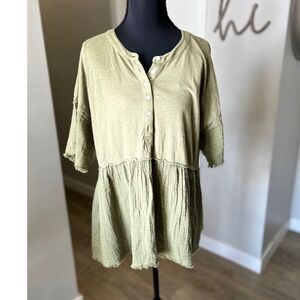Wonderly Women's Olive Green Gauze Tiered Tunic Shirt Top Medium New (Orig. $50)